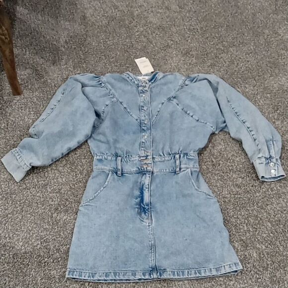 MNG Mango long sleeve denim mini dress w 6 snaps & 2 button closure size 4 NWT - Picture 1 of 2